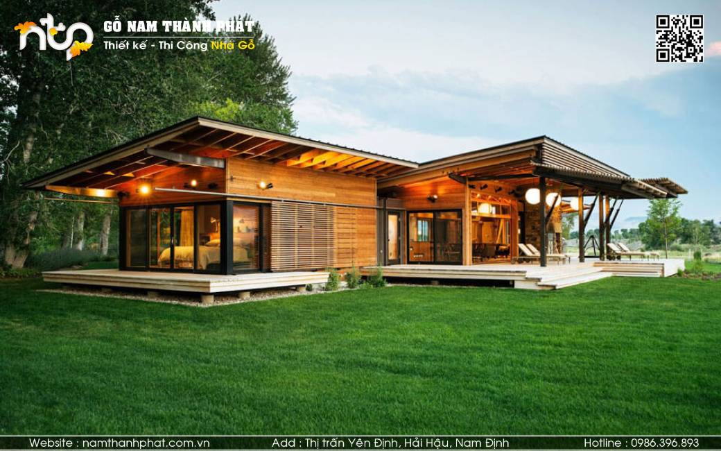 Nhà gỗ cấp 4 kết hợp kính